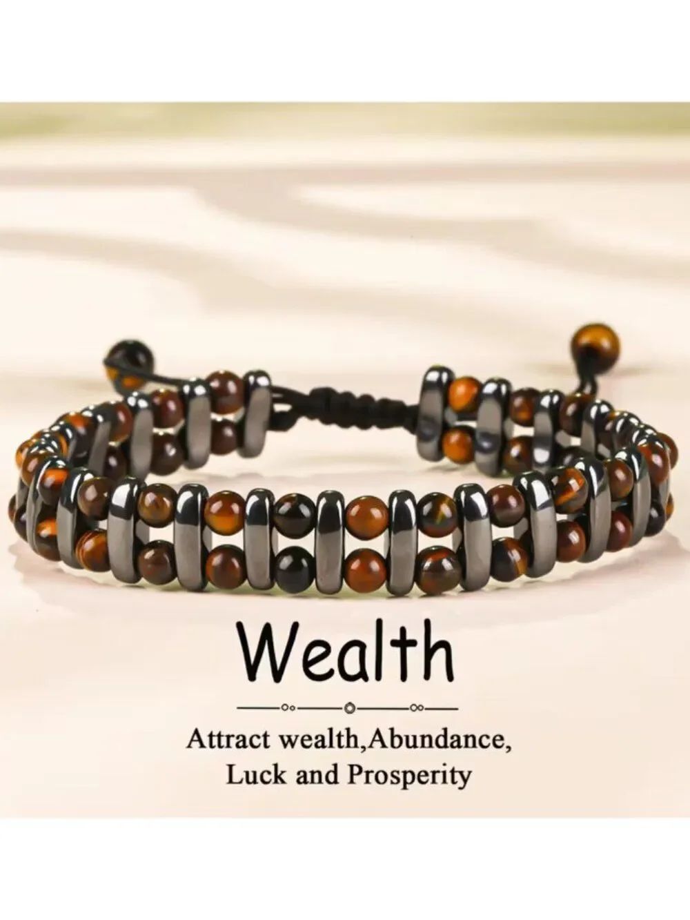 NWT Triple Protection Bracelet Tigers Eye Hematite Wealth Prosperity Adjustable